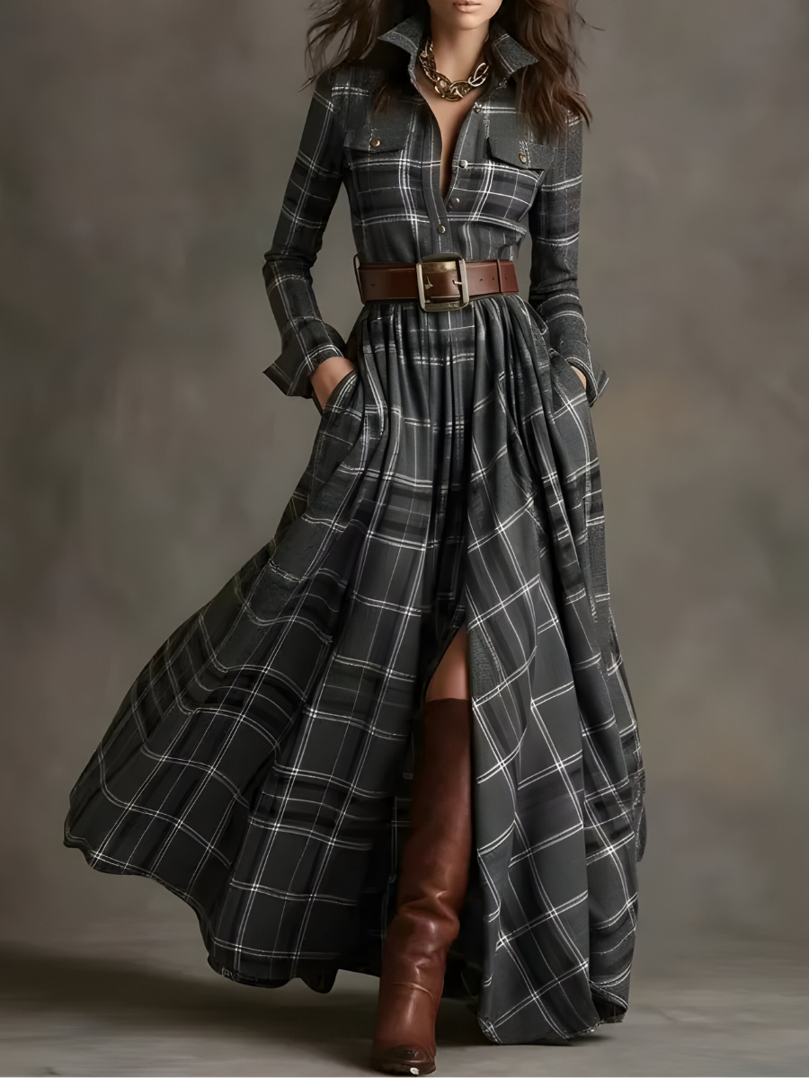 Nara™ | Stylish Plaid Maxi Dress