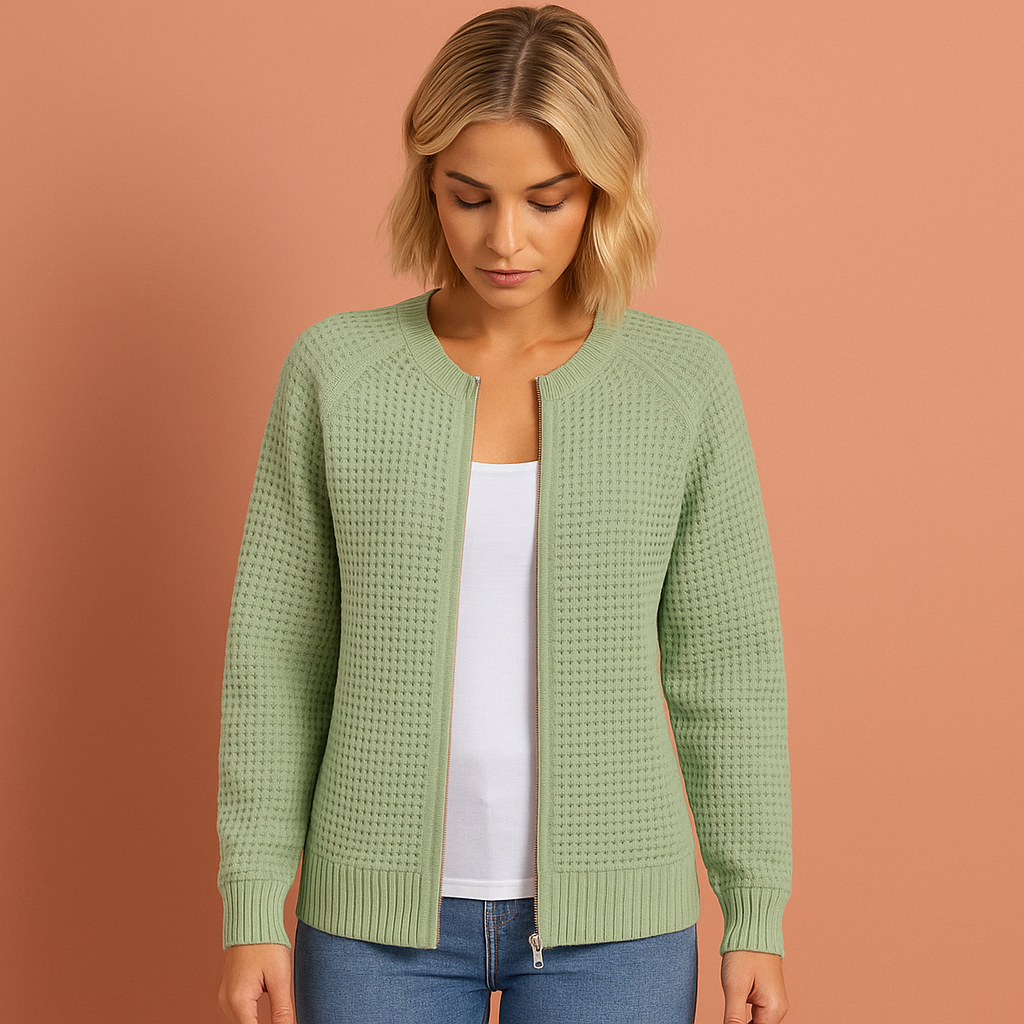 Knitted zip-up cardigan with round neck for women | Kate
