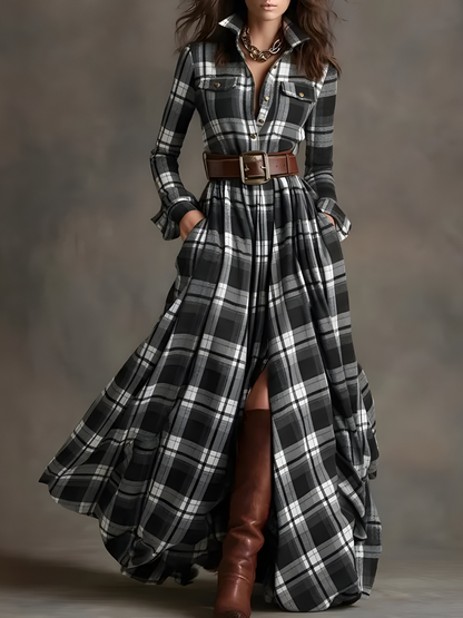 Nara™ | Stylish Plaid Maxi Dress