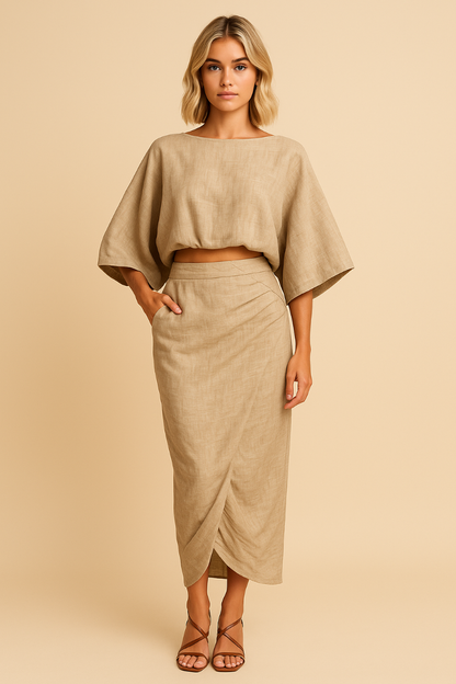 Elara™ | Chic draped top and skirt set