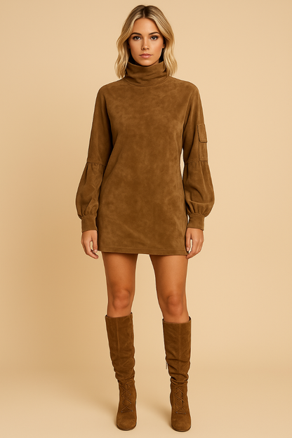Norene™ | Elegant suede long-sleeve dress