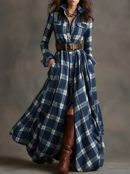 Nara™ | Stylish Plaid Maxi Dress