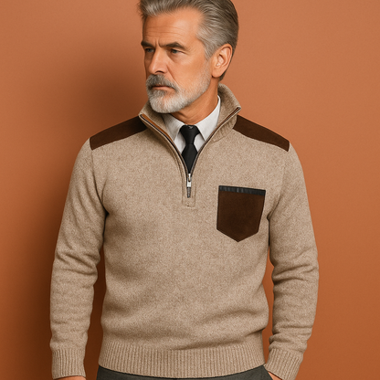 Pullover sweater with collar and chest pocket for men | Joris
