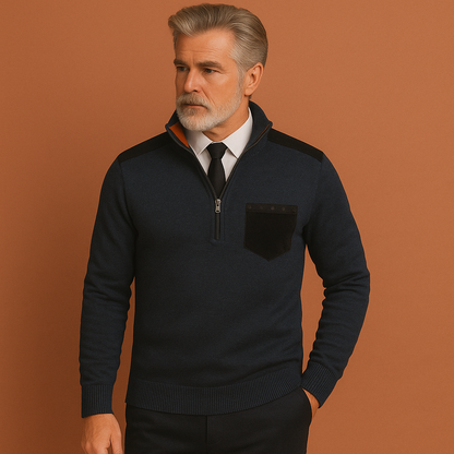 Pullover sweater with collar and chest pocket for men | Joris