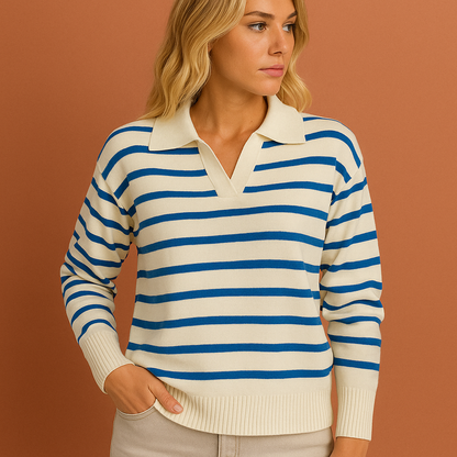Casual long-sleeved polo with striped design for women | Lisa