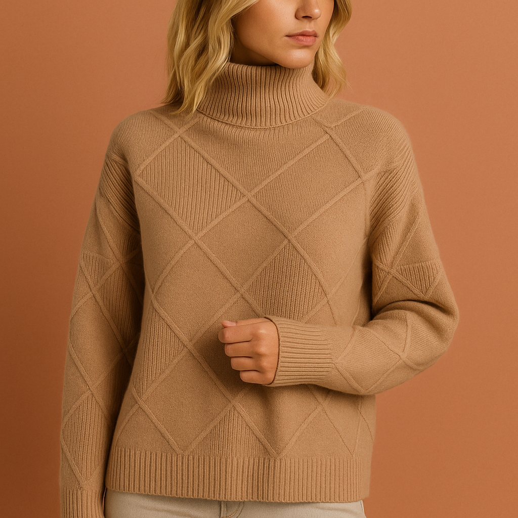 Knitted turtleneck sweater with geometric pattern for women | Lotte