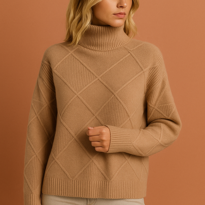 Knitted turtleneck sweater with geometric pattern for women | Lotte