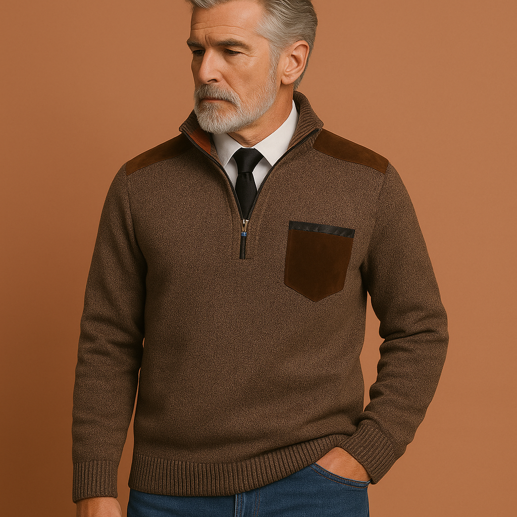 Pullover sweater with collar and chest pocket for men | Joris