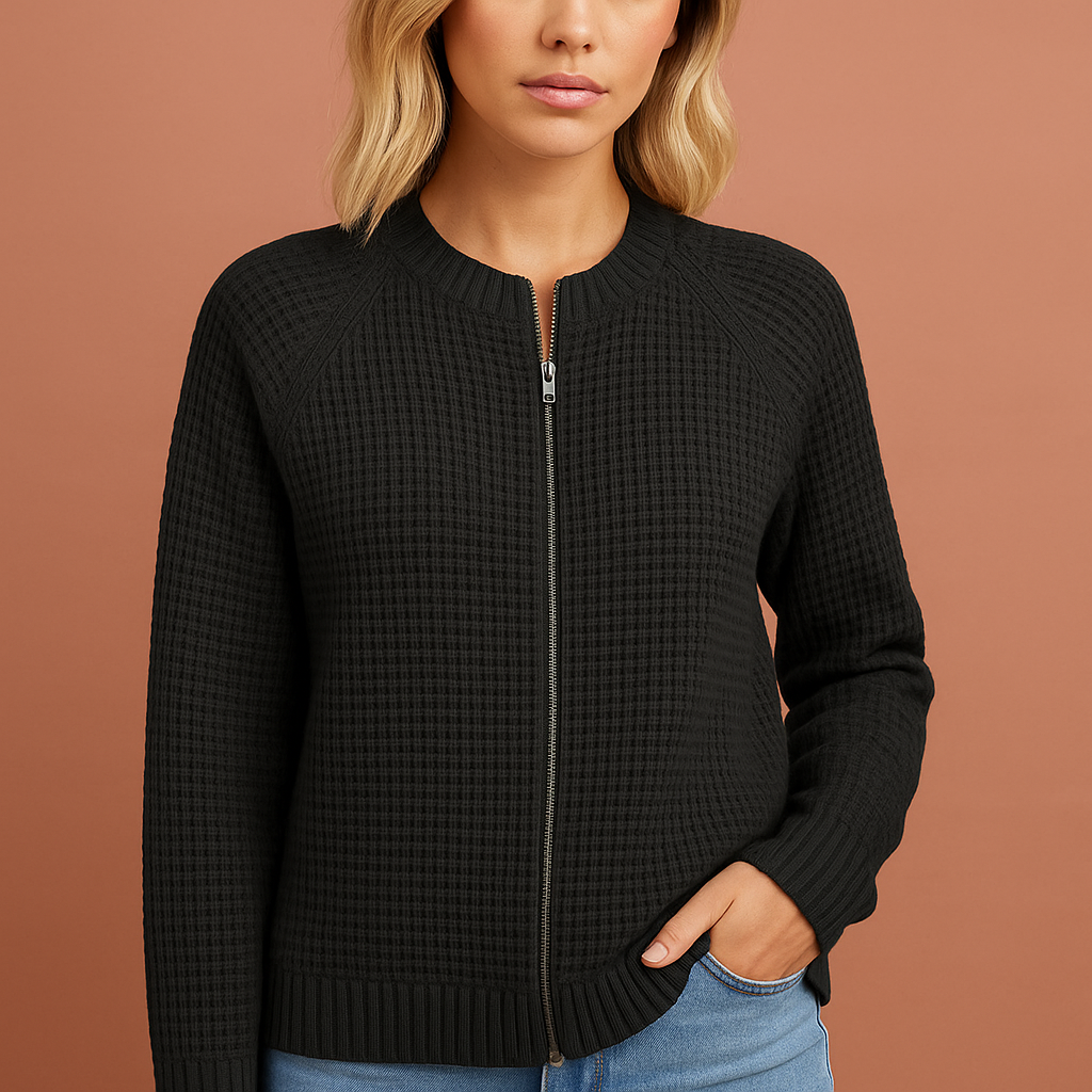 Knitted zip-up cardigan with round neck for women | Kate