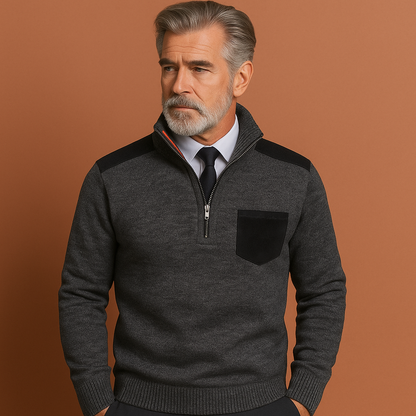 Pullover sweater with collar and chest pocket for men | Joris