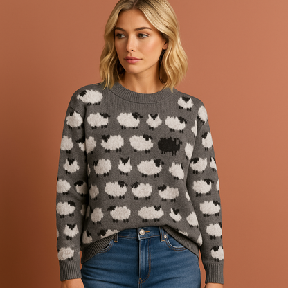Retro knitted sweater with sheep pattern for women | Lieke