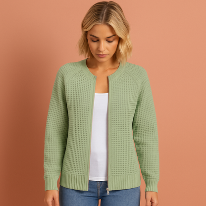 Knitted zip-up cardigan with round neck for women | Kate