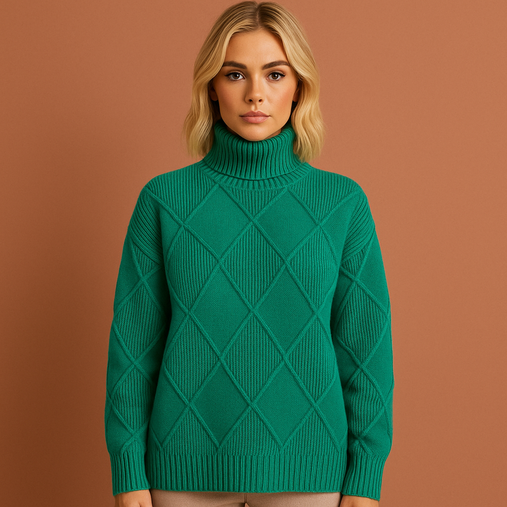 Knitted turtleneck sweater with geometric pattern for women | Lotte