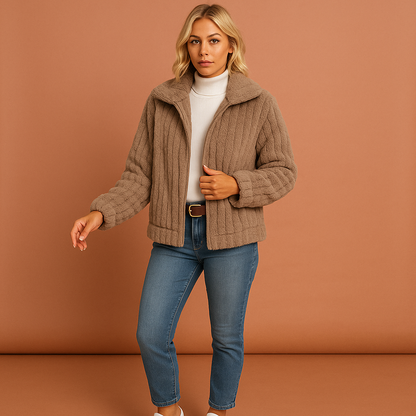 Long fleece vest with collar for women | Lotte