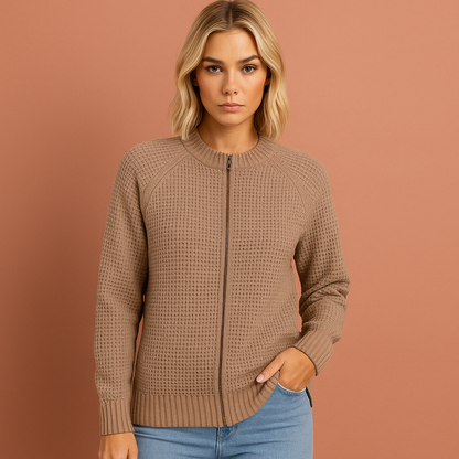 Knitted zip-up cardigan with round neck for women | Kate