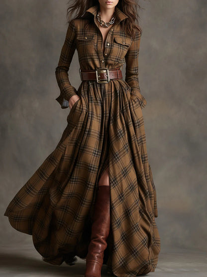 Nara™ | Stylish Plaid Maxi Dress