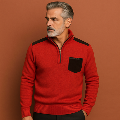 Pullover sweater with collar and chest pocket for men | Joris