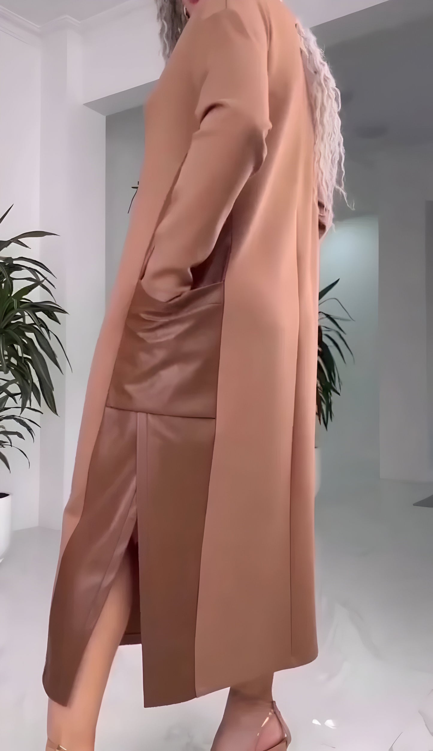 Narell™ | Elegant Midi Dress with Slit and Leather Accents