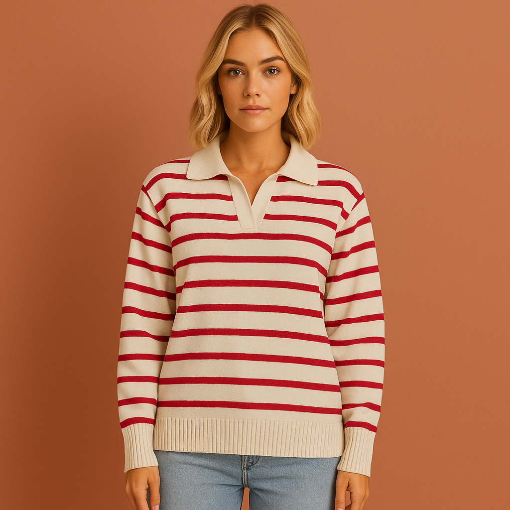 Casual long-sleeved polo with striped design for women | Lisa