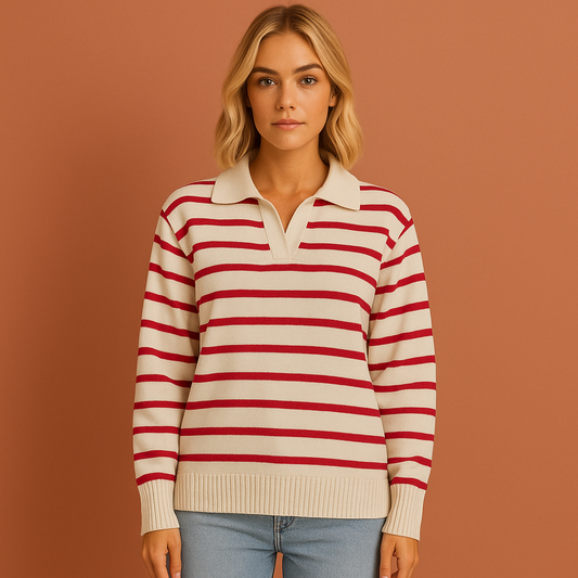 Casual long-sleeved polo with striped design for women | Lisa