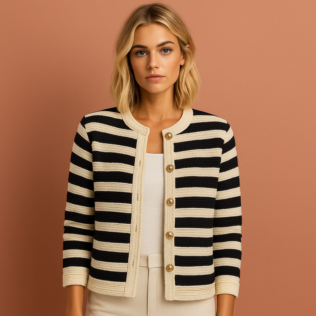 Striped cardigan with button closure for women | Becka