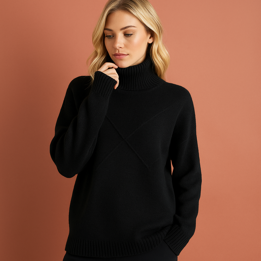 Knitted turtleneck sweater with geometric pattern for women | Lotte